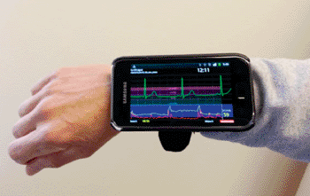 Image: The Beat2Phone application measuring an ECG (Photo courtesy of VTT).